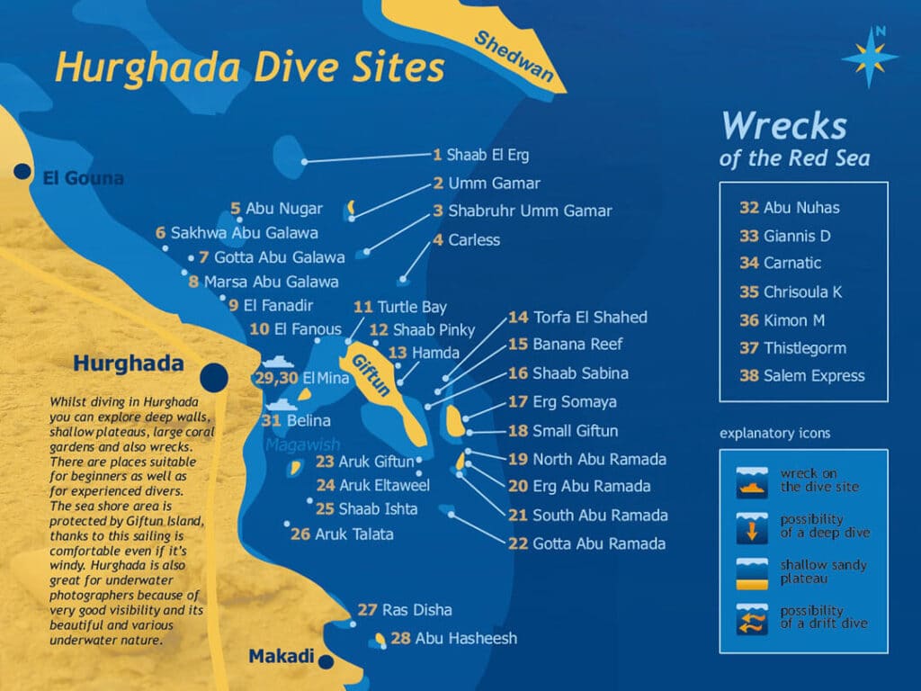 Hurghada dive sites map